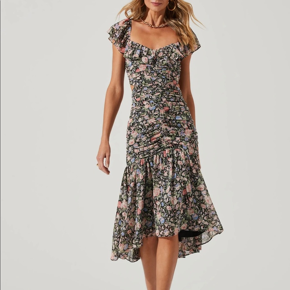 ASTR DEVEREAUX CUTOUT FLORAL MIDI DRESS